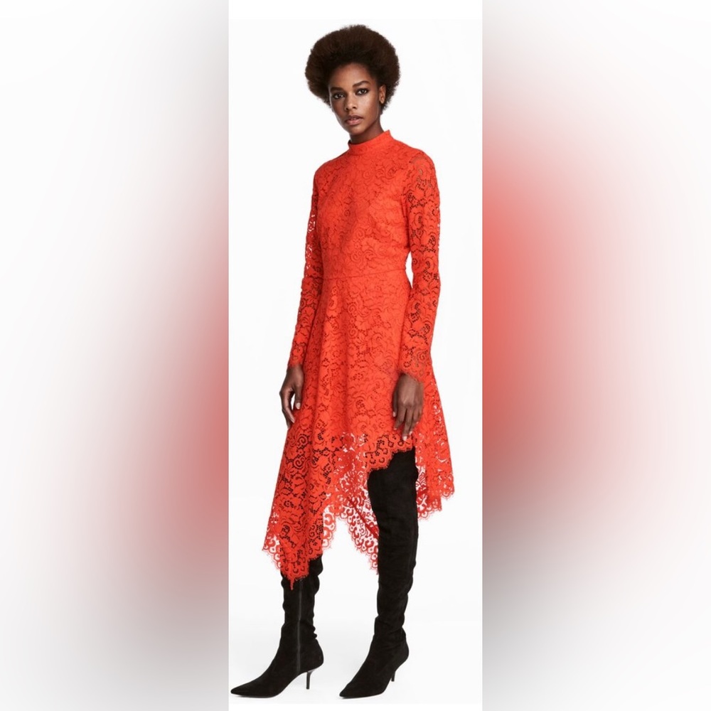 H&M orange lace asymmetric dress sz 10